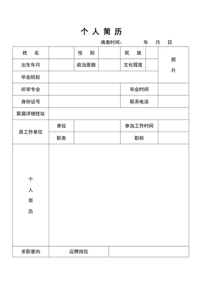 个人简历表格模板门店常用表格简历模板