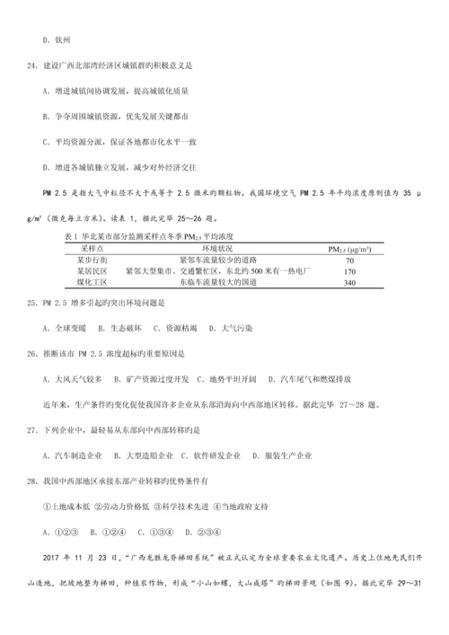 2023年12月广西普通高中学业水平考试地理试题高清重绘版.docx