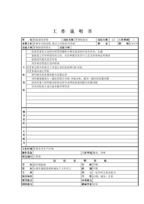 员工工作说明书汇总DOC32个20