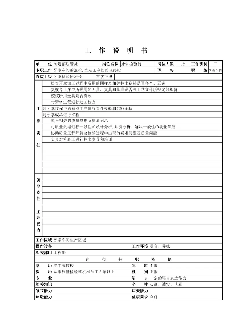 员工工作说明书汇总DOC32个20