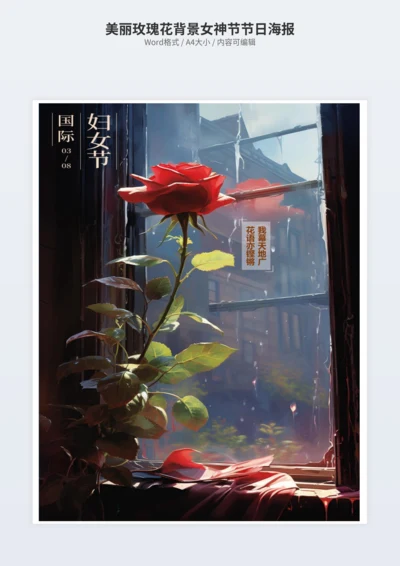 美丽玫瑰花背景女神节节日海报