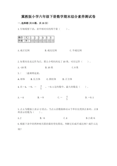 冀教版小学六年级下册数学期末综合素养测试卷含答案（基础题）.docx
