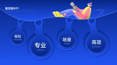 科技风蓝色并列关系4项PPT图文页