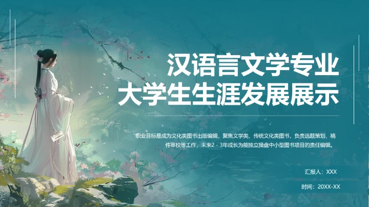 绿色中国风汉语言文学专业大学生职业生涯规划发展展示PPT模版