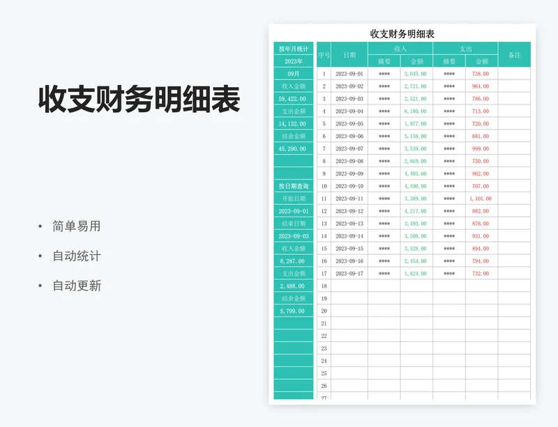 收支财务明细表