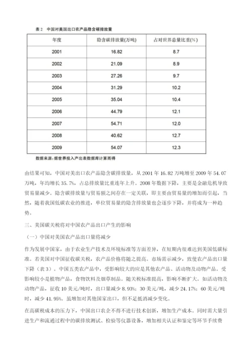 美国碳关税政策将对中国农产品出口产生的影响及应对策略.docx