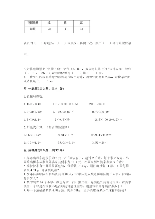 2022年五年级上册数学期末测试卷附答案（基础题）.docx