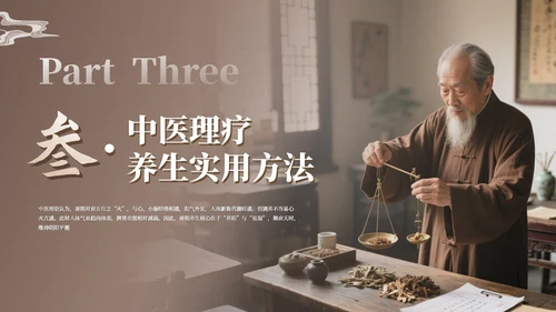 咖色古风中医理疗暑期养生座谈会通用PPT模板