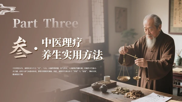 咖色古风中医理疗暑期养生座谈会通用PPT模板