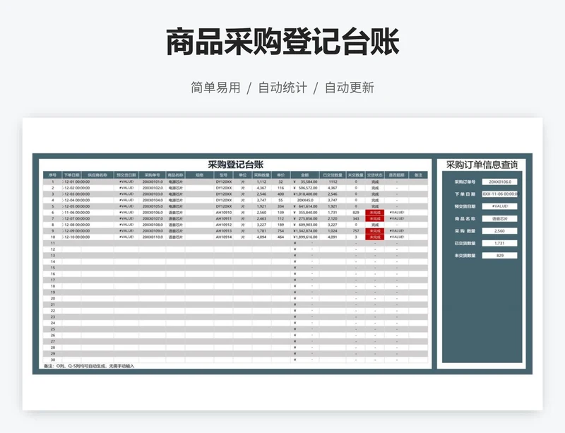 商品采购登记台账