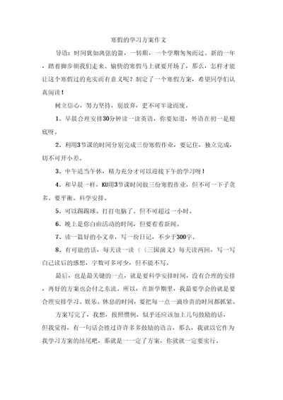 寒假的学习计划作文