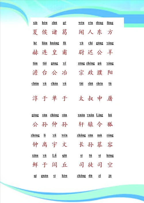 百家姓带拼音全文
