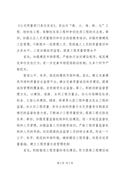 关于推进“质量强市”工程质量工作表态发言.docx