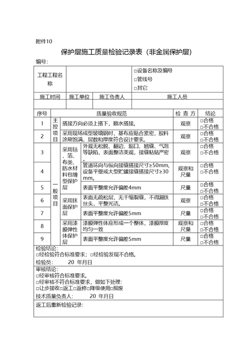 防腐保温施工自检记录检收表