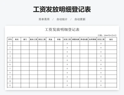 工资发放明细登记表