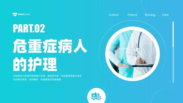 蓝绿色简约实拍风危重患者护理培训PPT模板护理查房