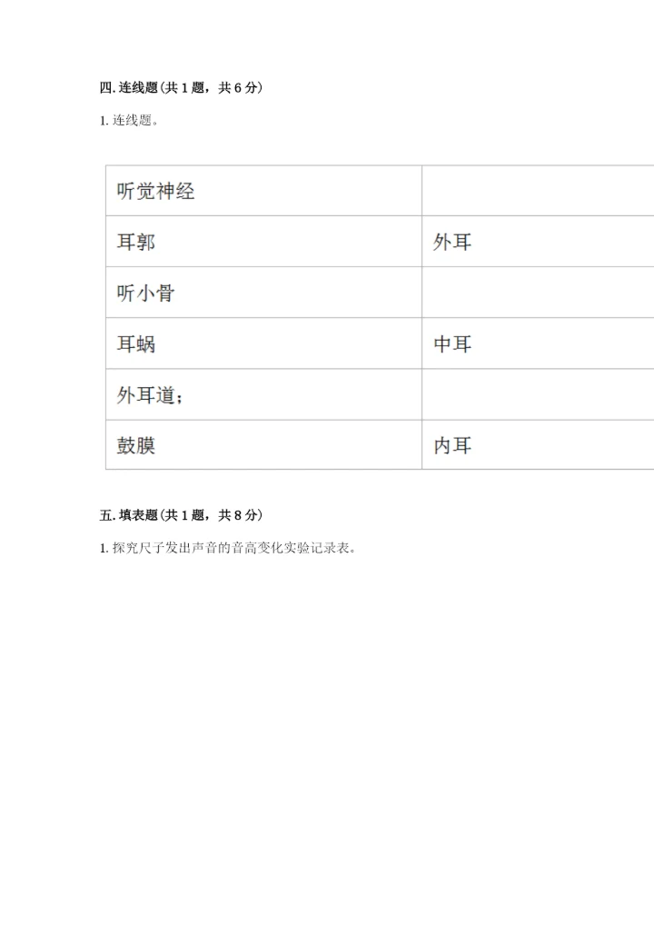 教科版科学四年级上册第一单元声音测试卷汇总.docx