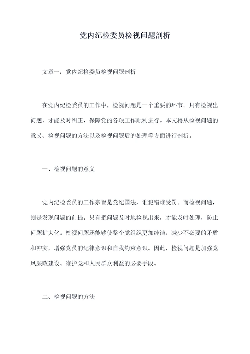党内纪检委员检视问题剖析