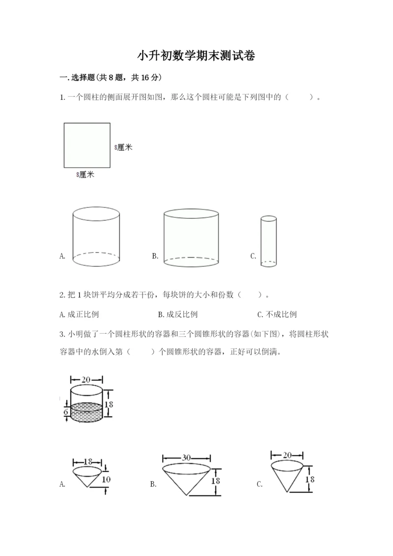 小升初数学期末测试卷带答案.docx