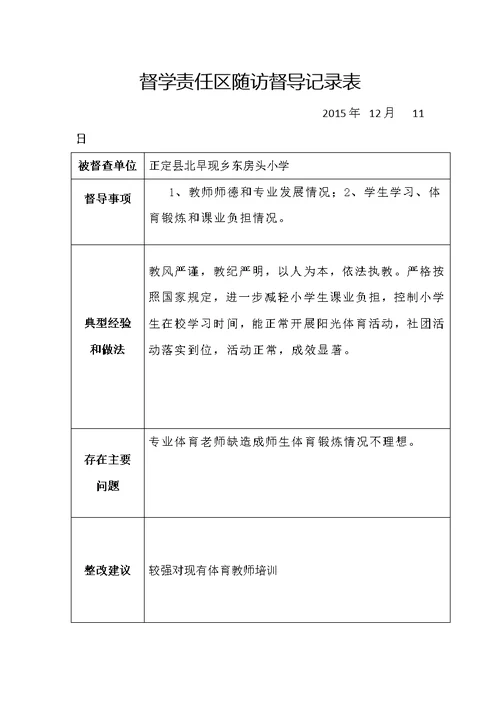 东房头小学督学责任区随访督导记录表(共31页)