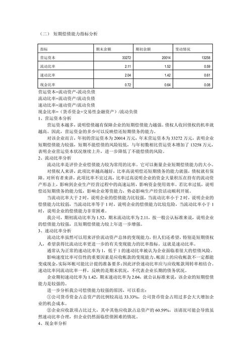 财务报表分析报告