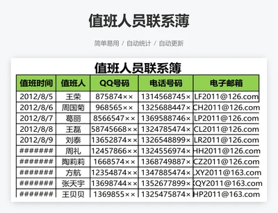值班人员联系薄
