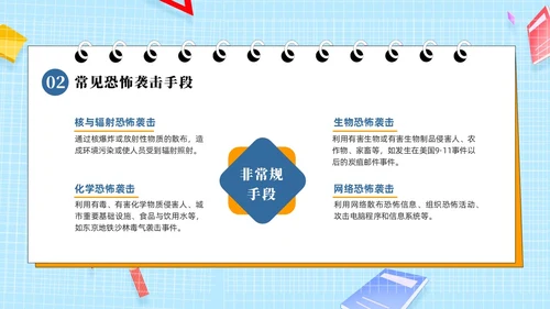 蓝色黄色简卡通防恐防暴安全童行安全教育PPT模板