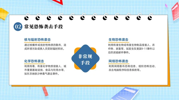 蓝色黄色简卡通防恐防暴安全童行安全教育PPT模板