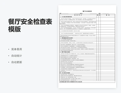 餐厅安全检查表模版