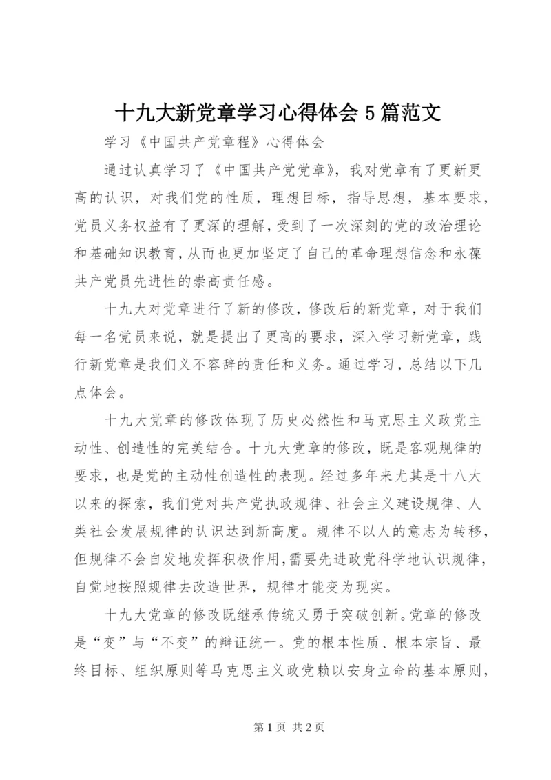 十九大新党章学习心得体会5篇范文精选.docx