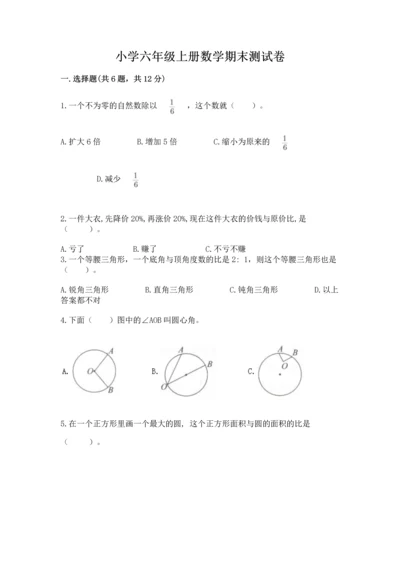 小学六年级上册数学期末测试卷带答案下载.docx