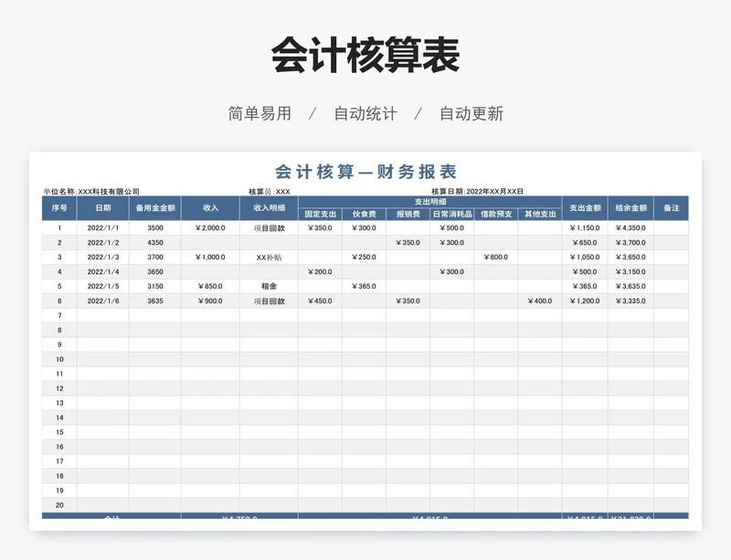 会计核算表
