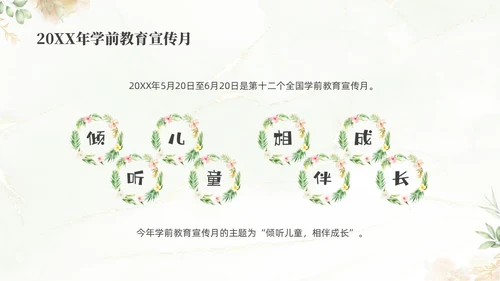 绿色清新花卉学前教育宣传月家长会PPT