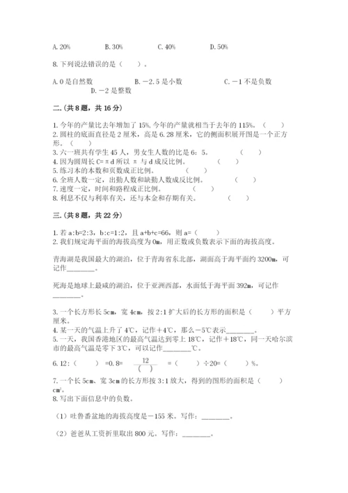 人教版数学六年级下册试题期末模拟检测卷附完整答案（夺冠）.docx