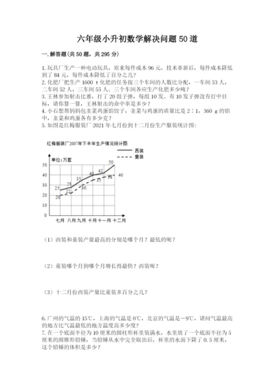 六年级小升初数学解决问题50道及参考答案（巩固）.docx