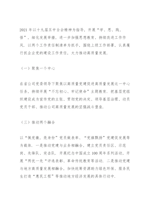 公司党委领导抓党的建设工作情况总结.docx