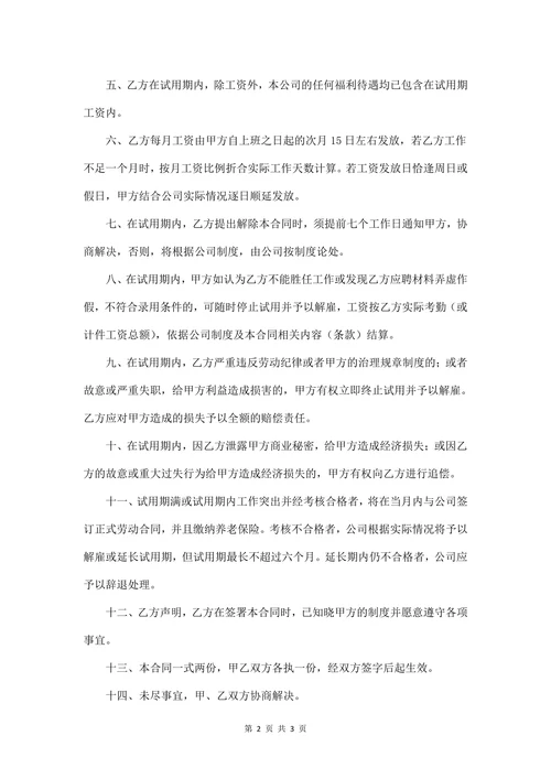 试用期劳动合同书(新)