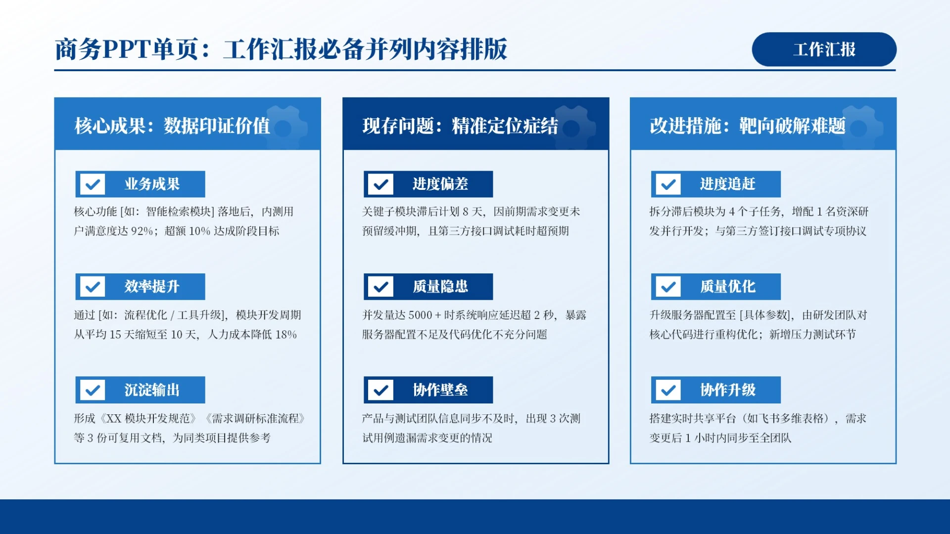 蓝色商务风3项并列排版PPT单页