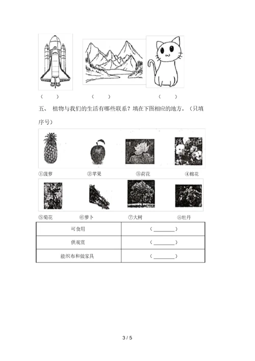 2021年苏教版一年级科学上册期末模拟考试加答案