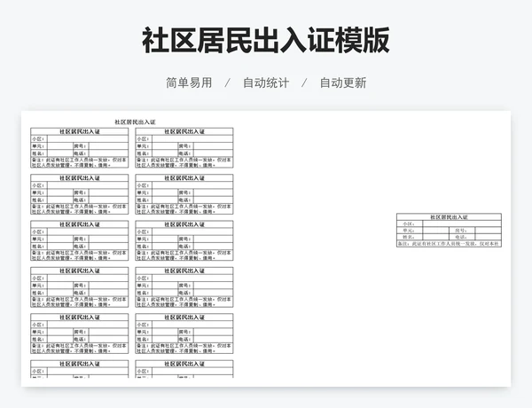 社区居民出入证模版
