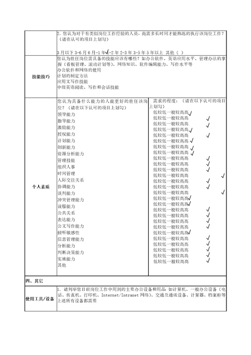 职位说明书调查表