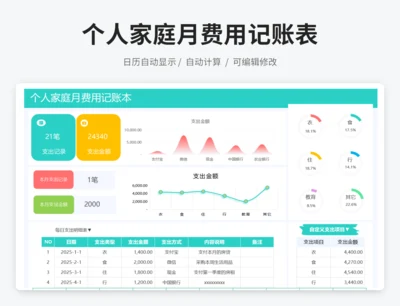 个人家庭月费用记账本