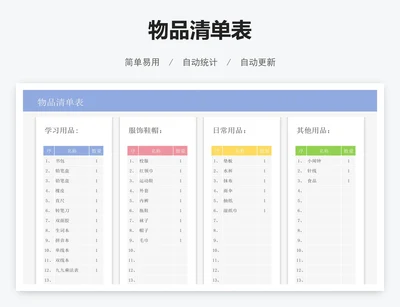 物品清单表