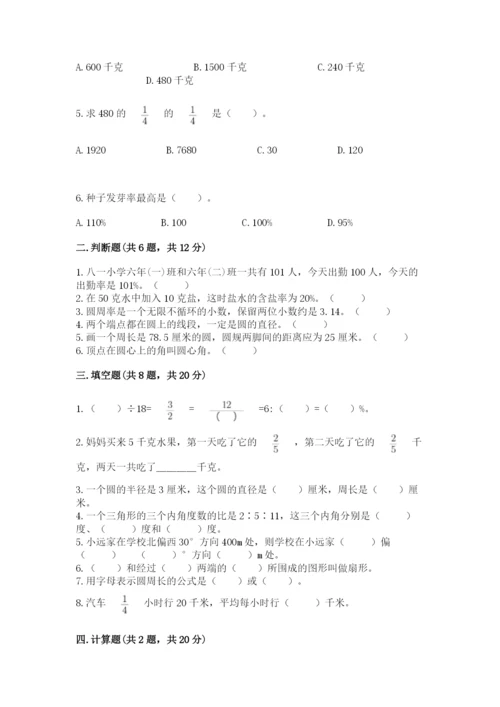 人教版六年级上册数学期末测试卷含完整答案（夺冠）.docx