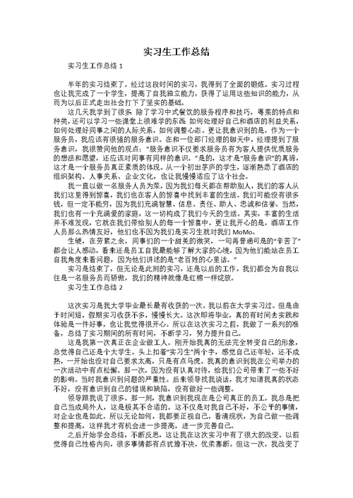 实习生工作总结