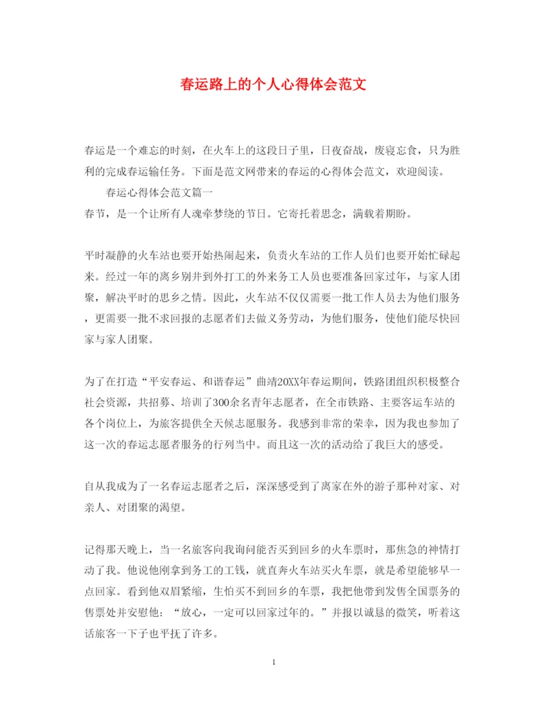 精编春运路上的个人心得体会范文.docx