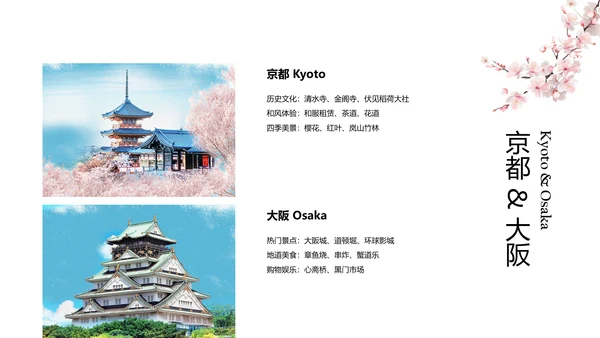 清新简约蓝粉色日本旅游攻略PPT模板