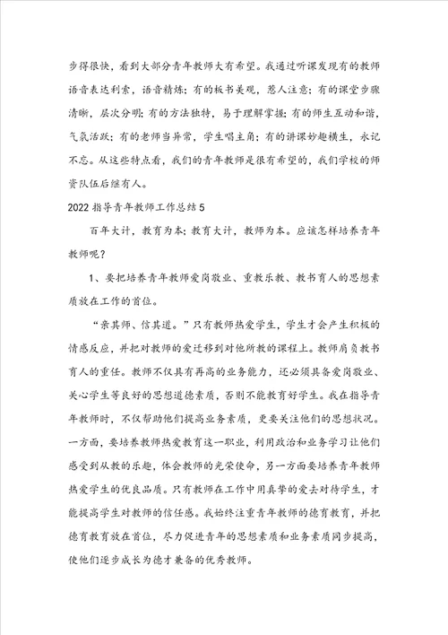 2022指导青年教师工作总结