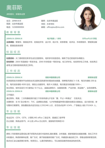 个人简历（新媒体运营）word模板