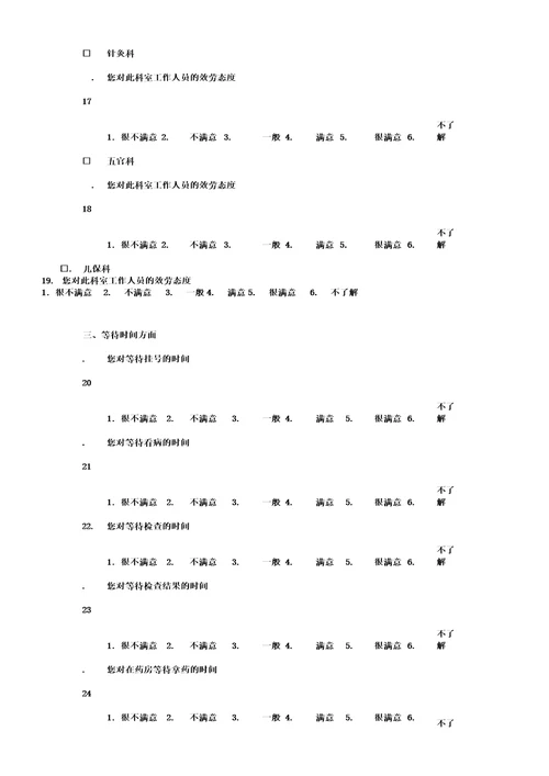 病人对医院服务满意度调查实用表